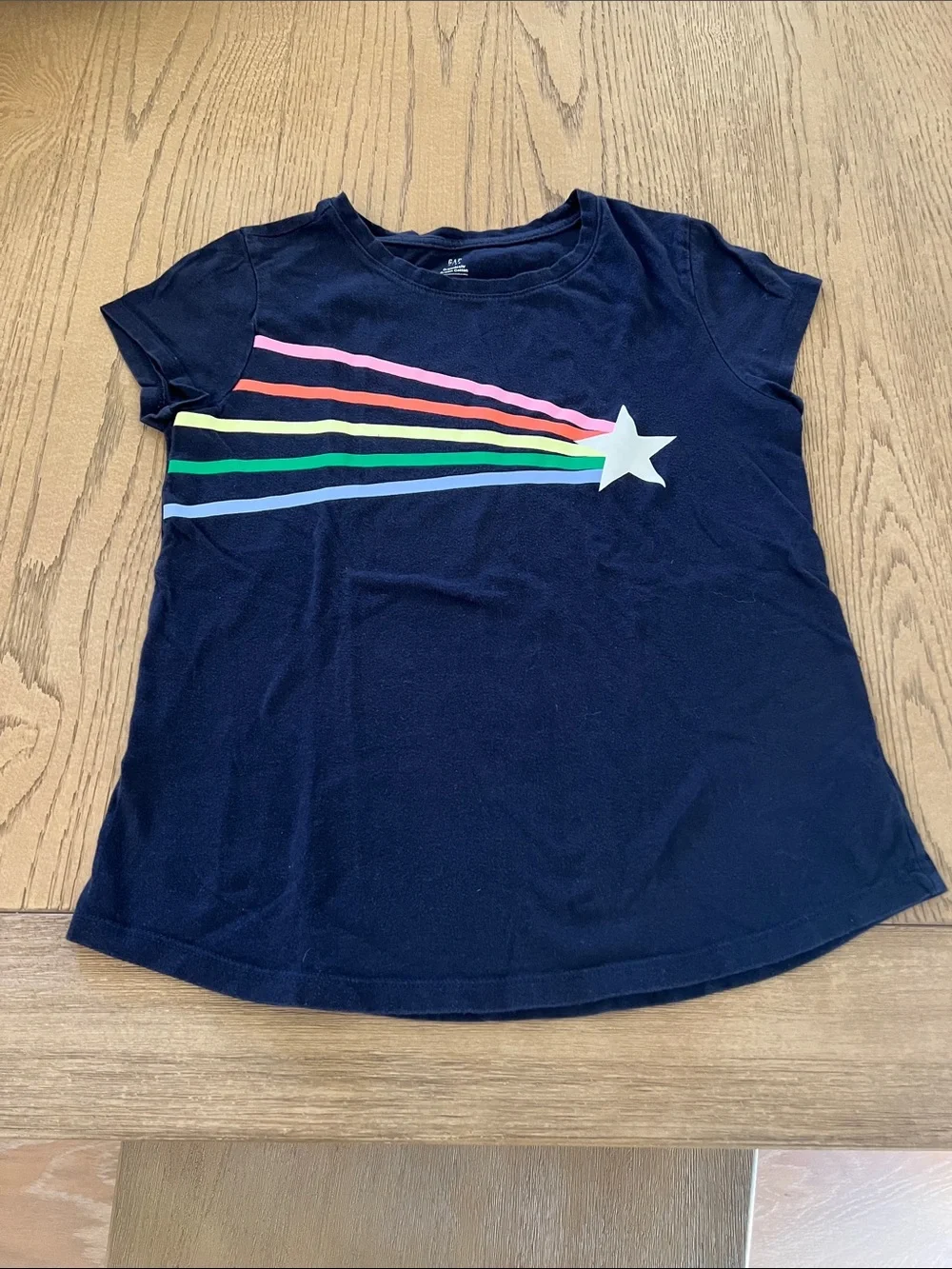 GAP Navy Tee with White Star and Rainbow Streaks